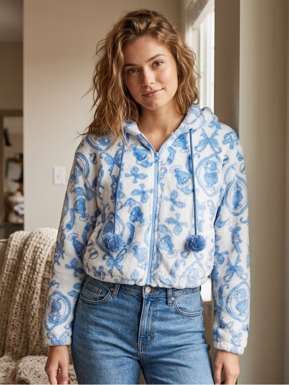 NWT The Grinch Hoodie Sweatshirt Womens White Blue Fleece Full Zip Christmas SzS